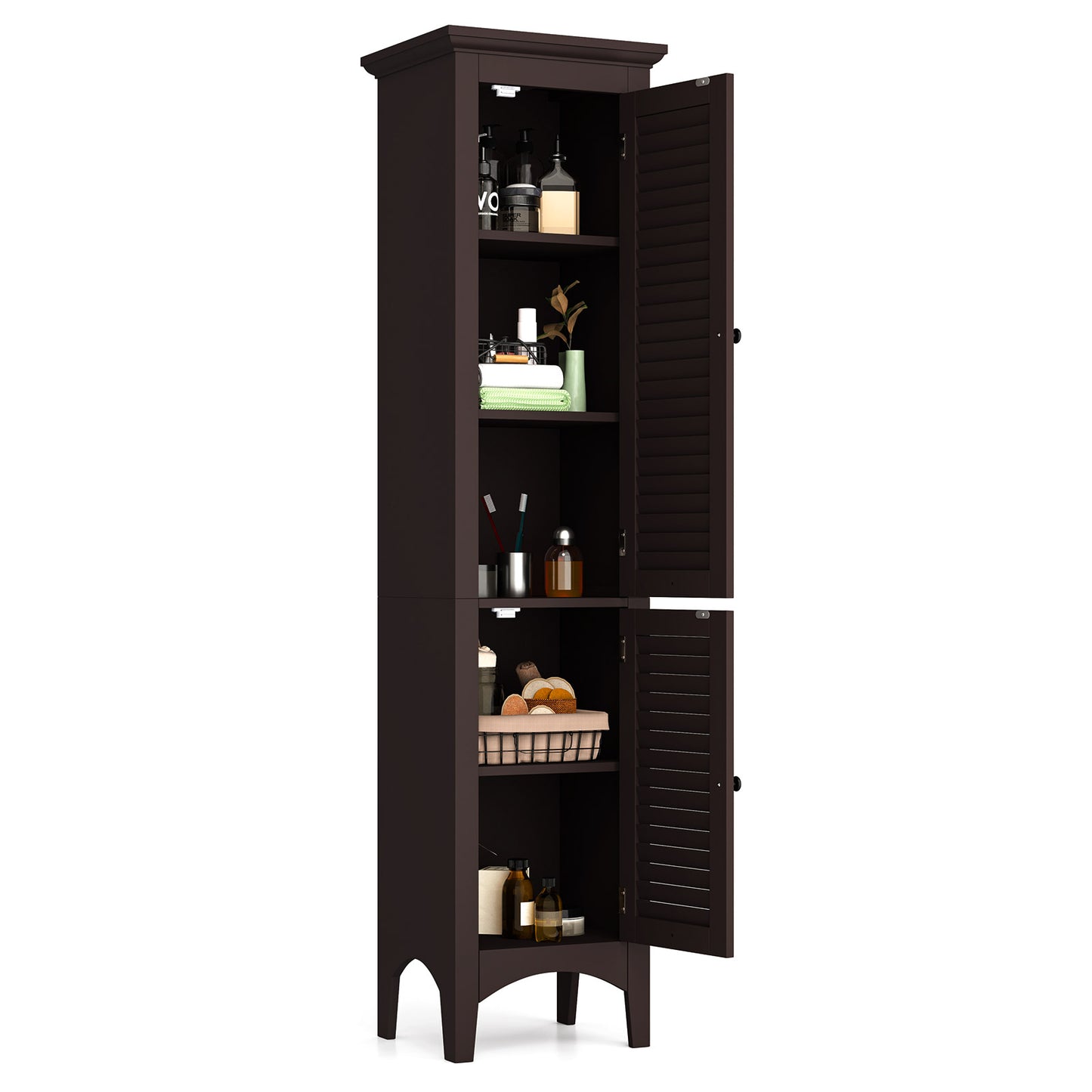5-Shelf Tall Narrow Storage Cabinet with Louvered Doors