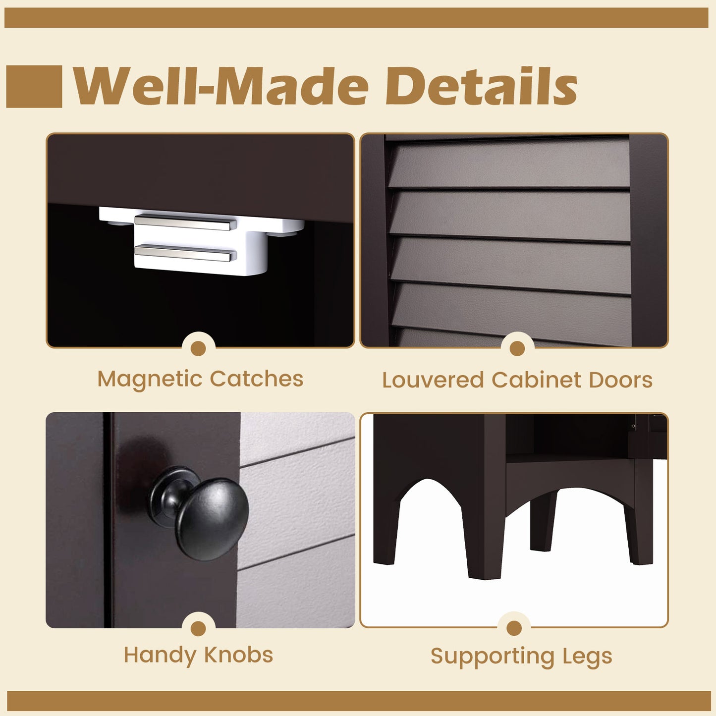 5-Shelf Tall Narrow Storage Cabinet with Louvered Doors
