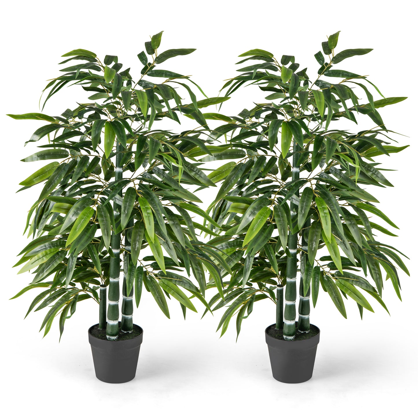 2 Pack Artificial Bamboo Tree with 3 PE Trunks - Lifelike Faux Bamboo Leaves