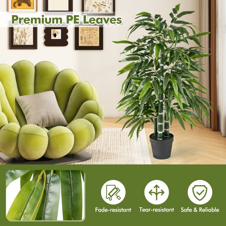 2 Pack Artificial Bamboo Tree with 3 PE Trunks - Lifelike Faux Bamboo Leaves
