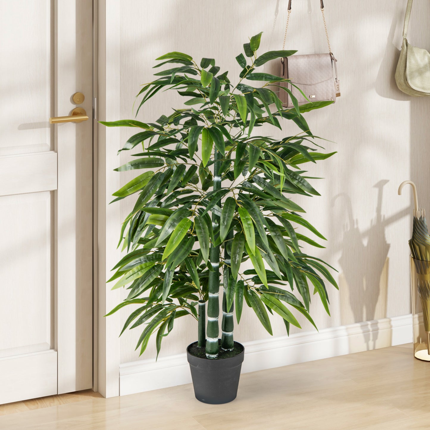 2 Pack Artificial Bamboo Tree with 3 PE Trunks - Lifelike Faux Bamboo Leaves