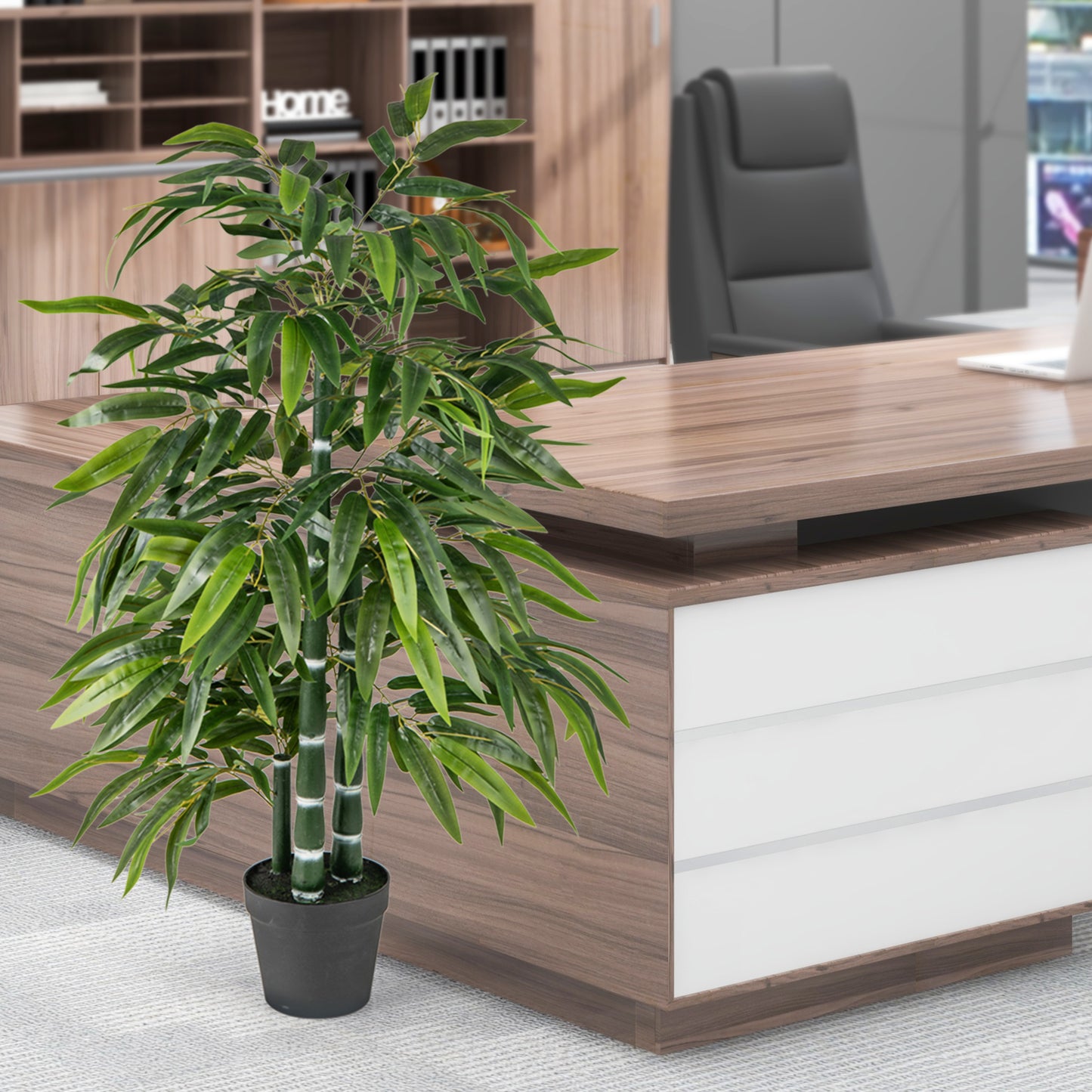 2 Pack Artificial Bamboo Tree with 3 PE Trunks - Lifelike Faux Bamboo Leaves