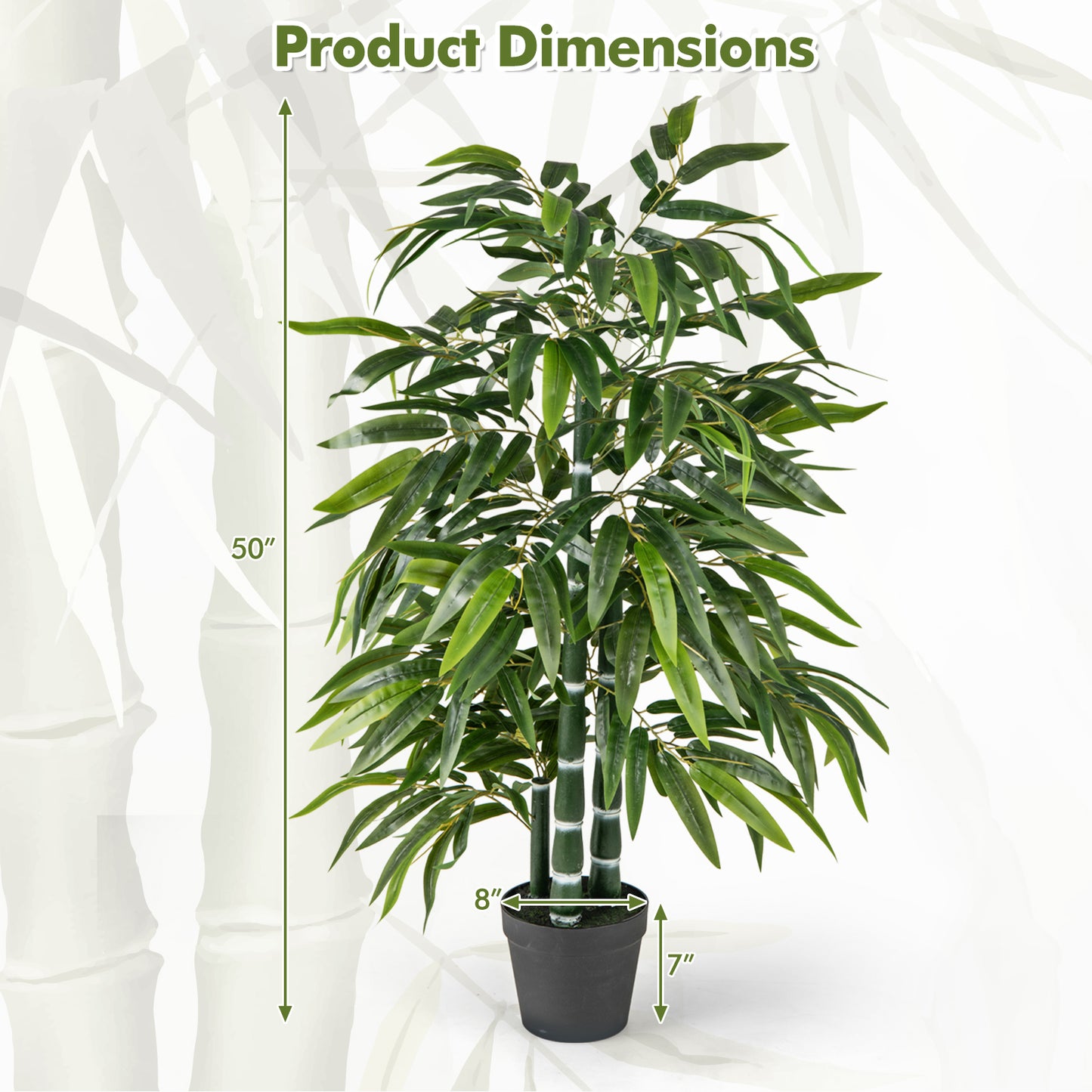2 Pack Artificial Bamboo Tree with 3 PE Trunks - Lifelike Faux Bamboo Leaves