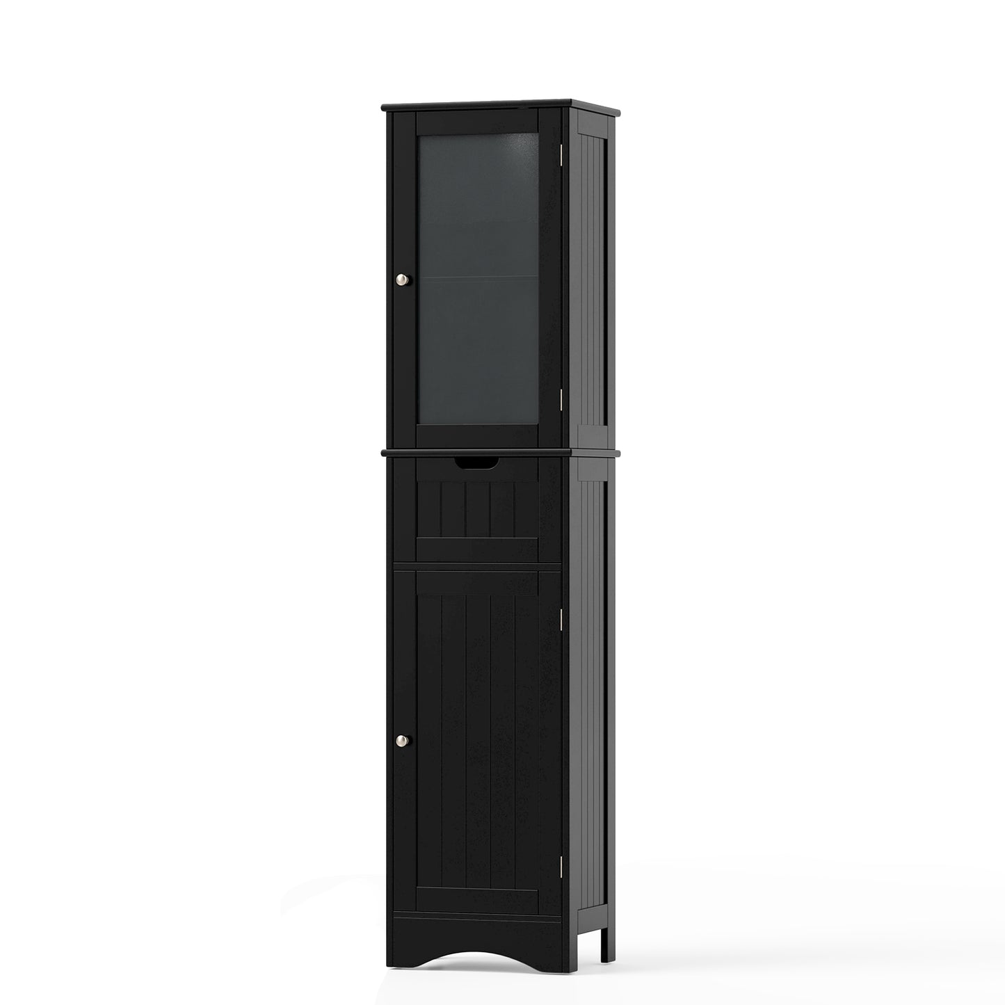 Slim Tall Storage Cabinet with 2 Doors and Drawer for Bathroom Organization