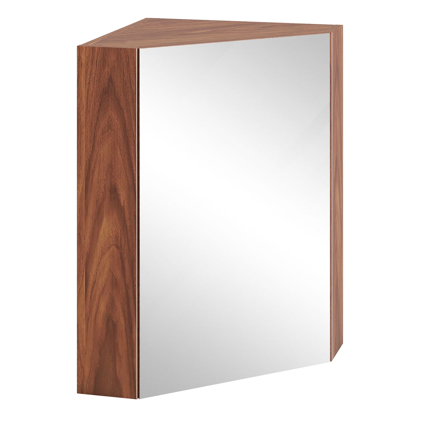 Space-Saving Corner Medicine Cabinet with Mirror Door & Adjustable Shelf for Bathroom - Brown