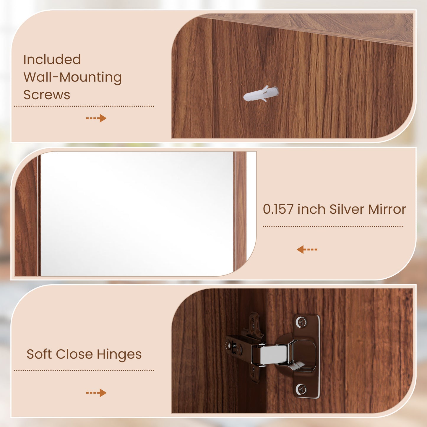 Space-Saving Corner Medicine Cabinet with Mirror Door & Adjustable Shelf for Bathroom - Brown
