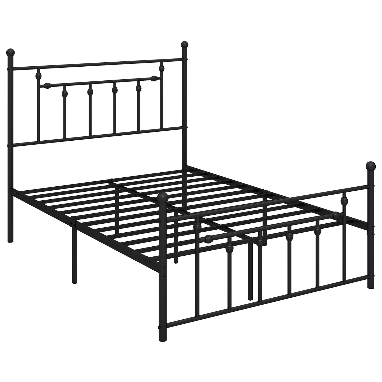 Black Metal Bed Frame with Slatted Base and Elevated Headboard, Full Size