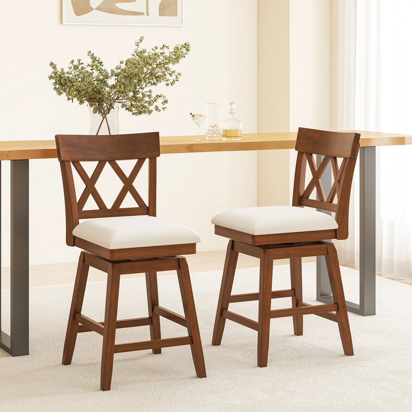 Swivel Bar Stool with Padded Seat and Ergonomic Backrest for Kitchen or Dining Space Brown 26 Inch
