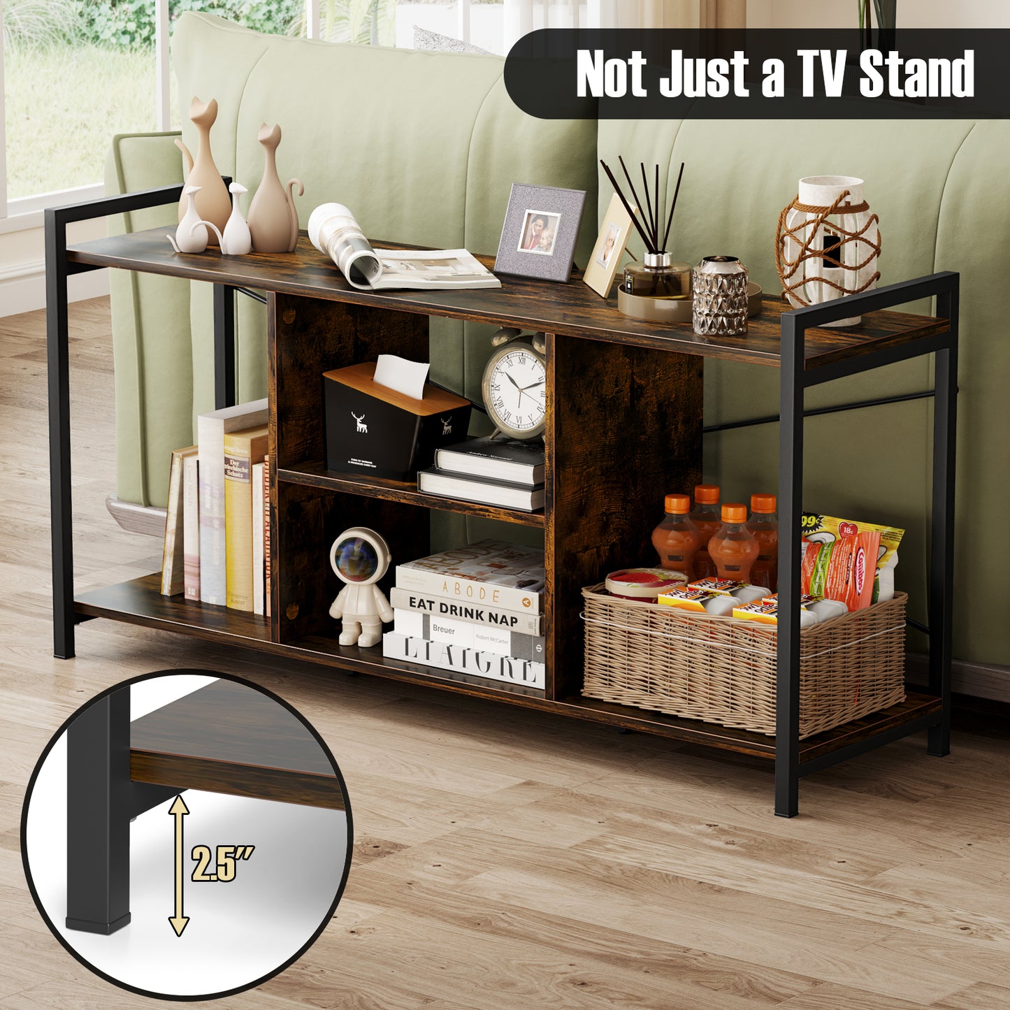 Rustic Industrial TV Stand with Ample Storage and Open Shelves for TVs up to 55 Inches