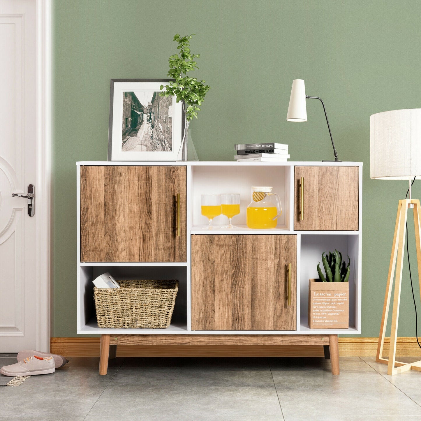 Contemporary Sideboard with 6 Storage Compartments and Cabinet Doors