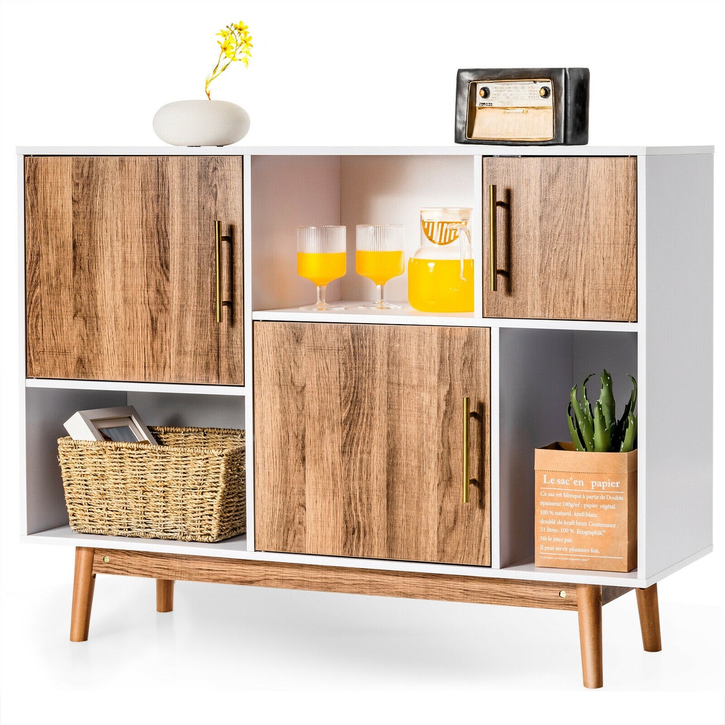 Contemporary Sideboard with 6 Storage Compartments and Cabinet Doors