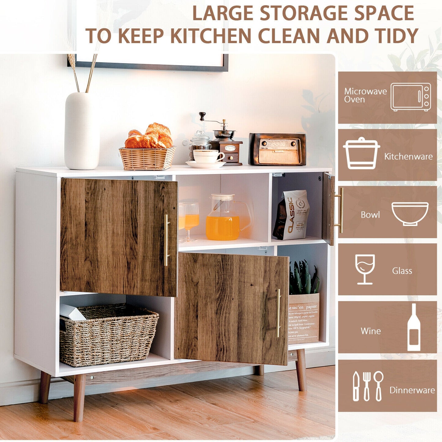 Contemporary Sideboard with 6 Storage Compartments and Cabinet Doors