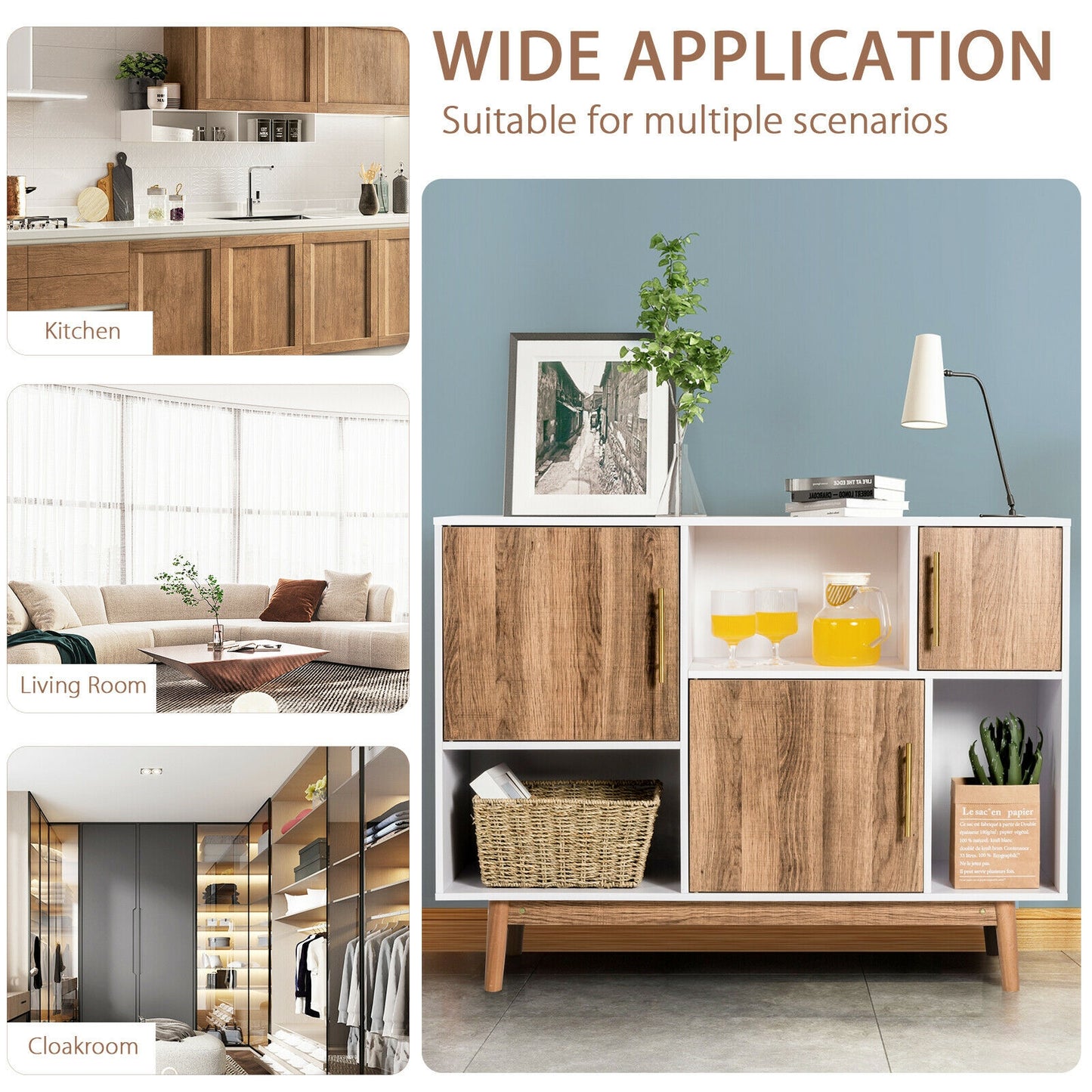 Contemporary Sideboard with 6 Storage Compartments and Cabinet Doors