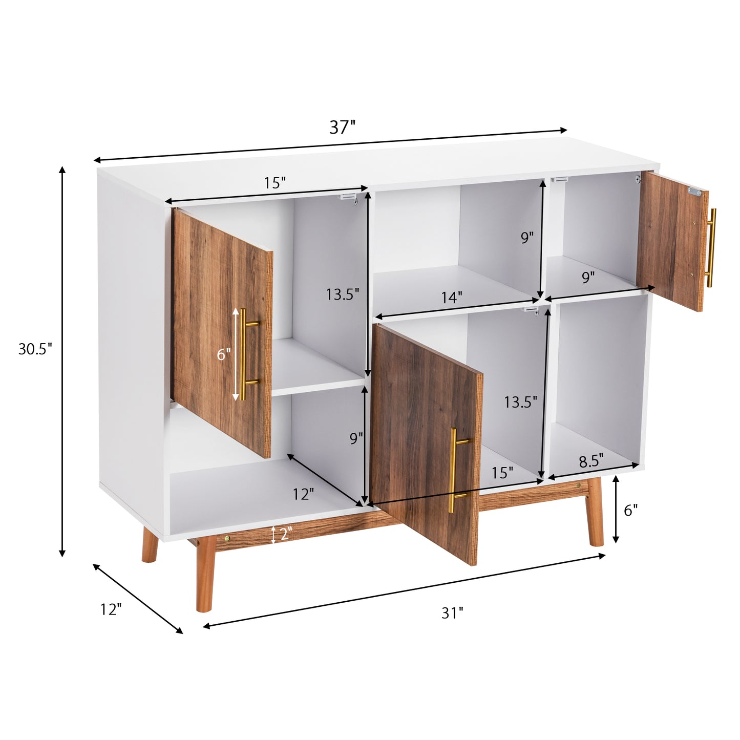 Contemporary Sideboard with 6 Storage Compartments and Cabinet Doors