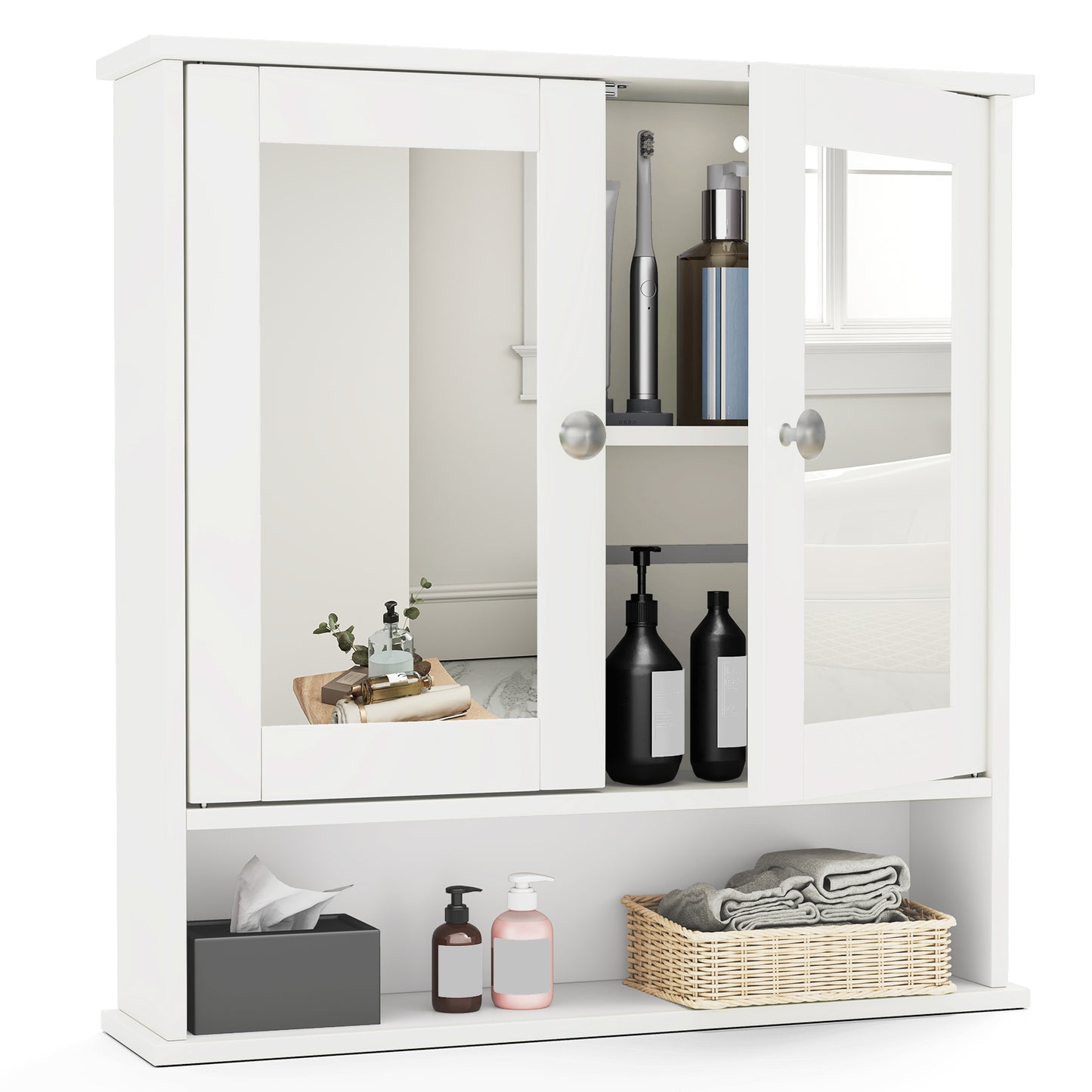 Space Saving Wall Cabinet with Mirror and Adjustable Shelves