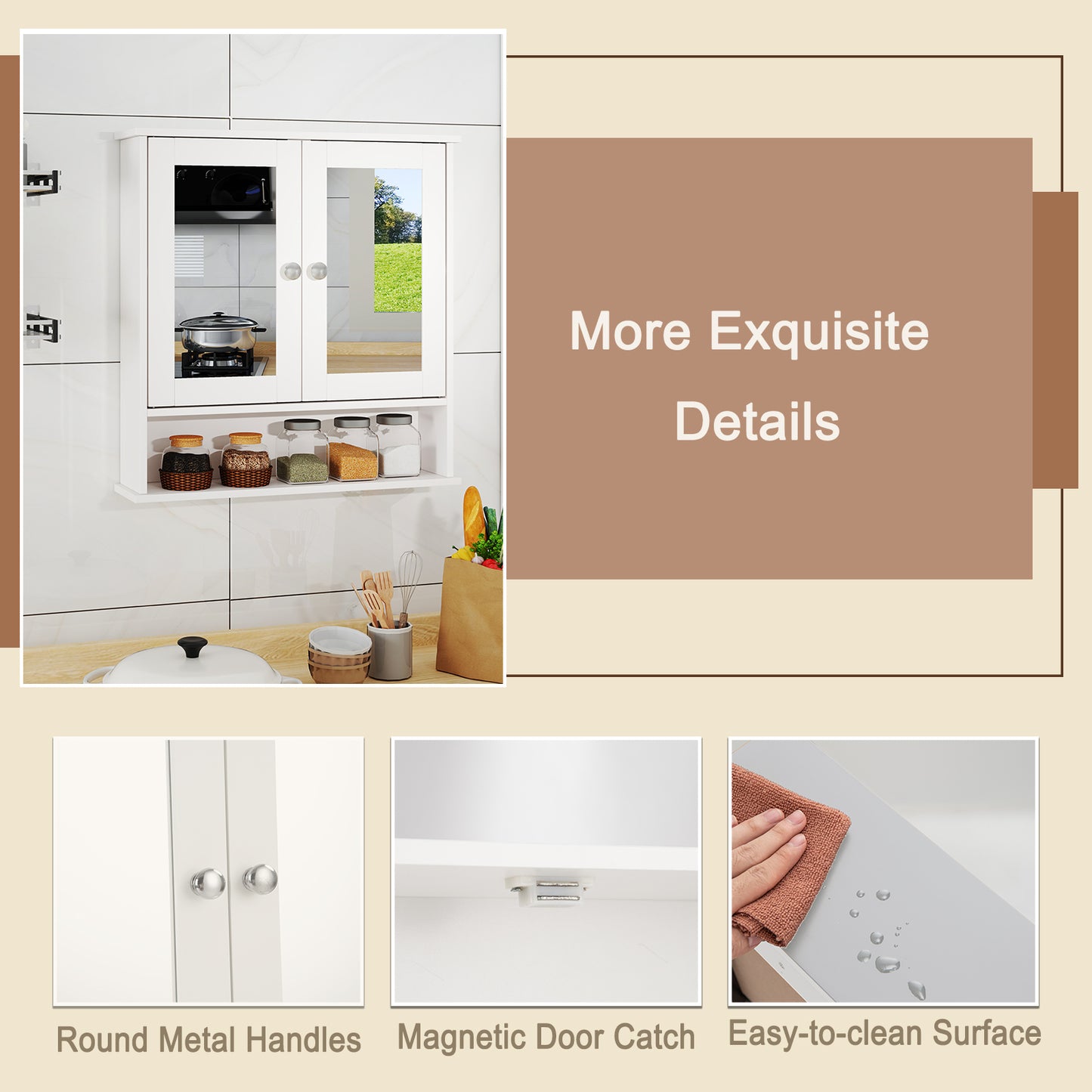 Space Saving Wall Cabinet with Mirror and Adjustable Shelves