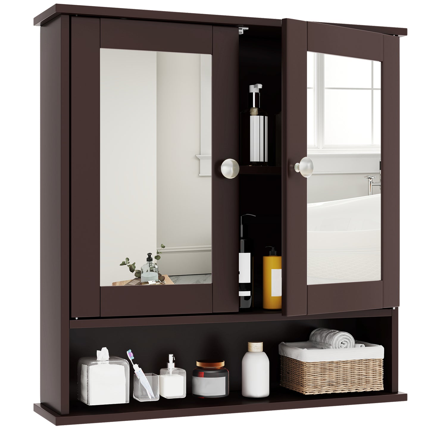 Space Saving Wall Cabinet with Mirror and Adjustable Shelves