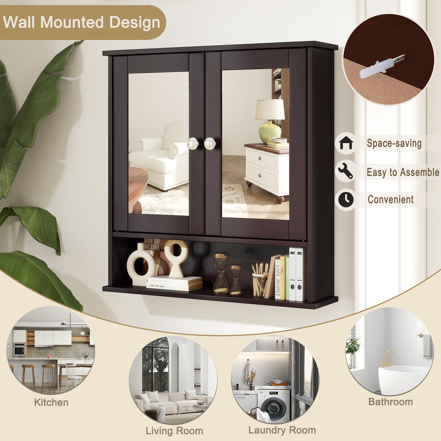 Space Saving Wall Cabinet with Mirror and Adjustable Shelves