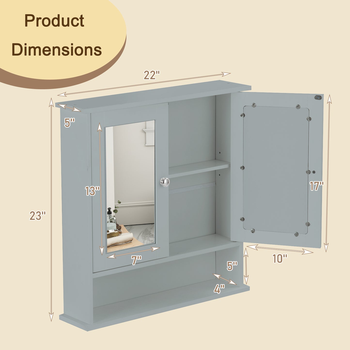Space Saving Wall Cabinet with Mirror and Adjustable Shelves