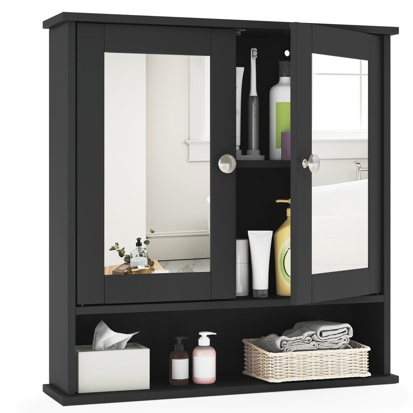 Space Saving Wall Cabinet with Mirror and Adjustable Shelves
