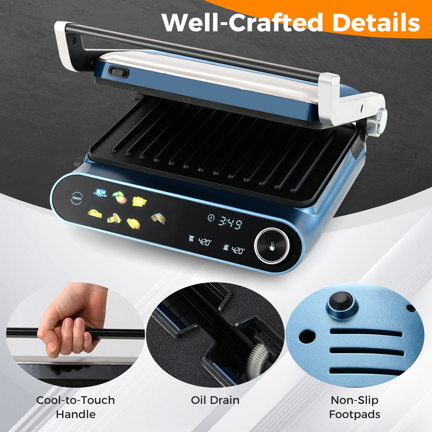 1200W Panini Press Grill with 7 Grilling Modes & LED Display