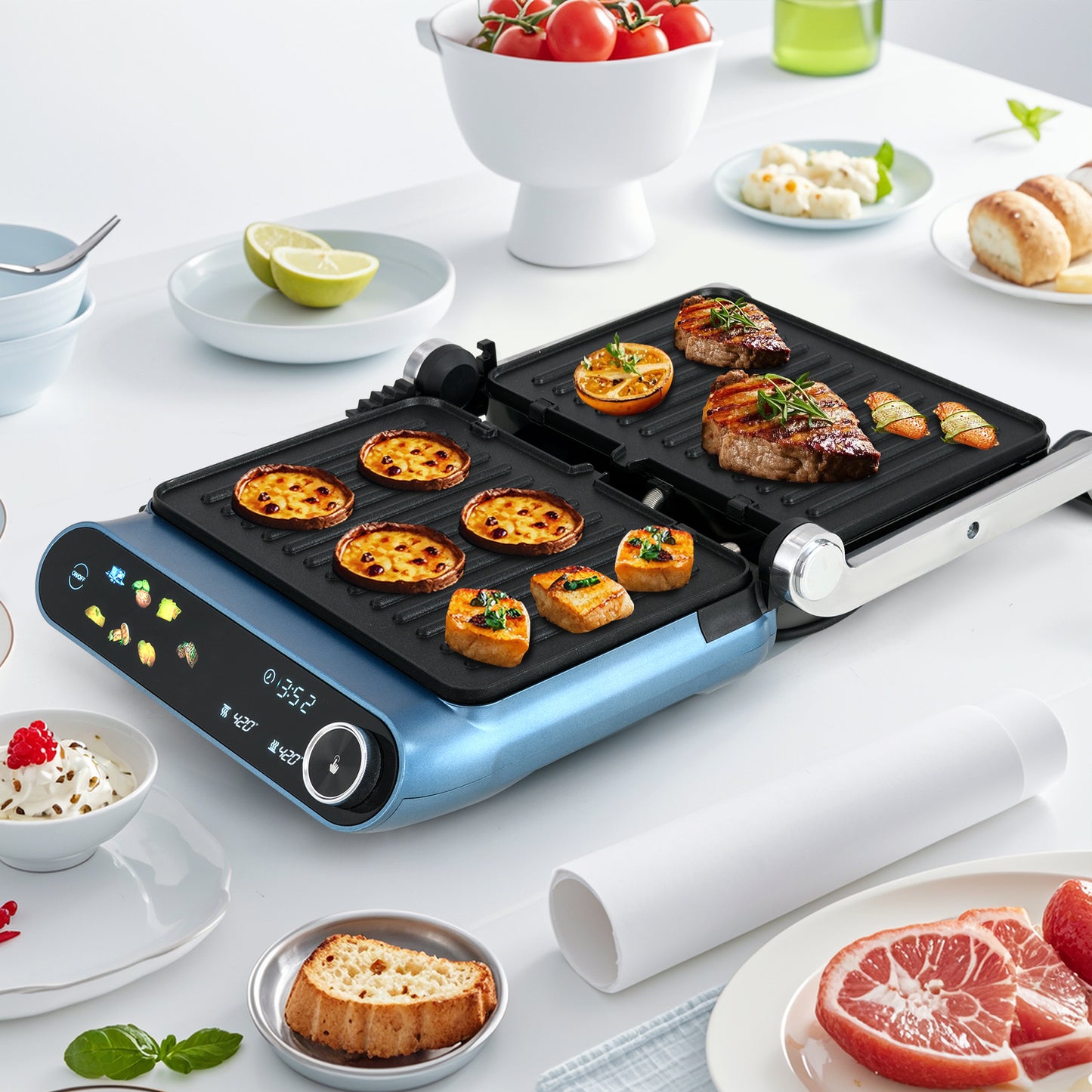 1200W Panini Press Grill with 7 Grilling Modes & LED Display
