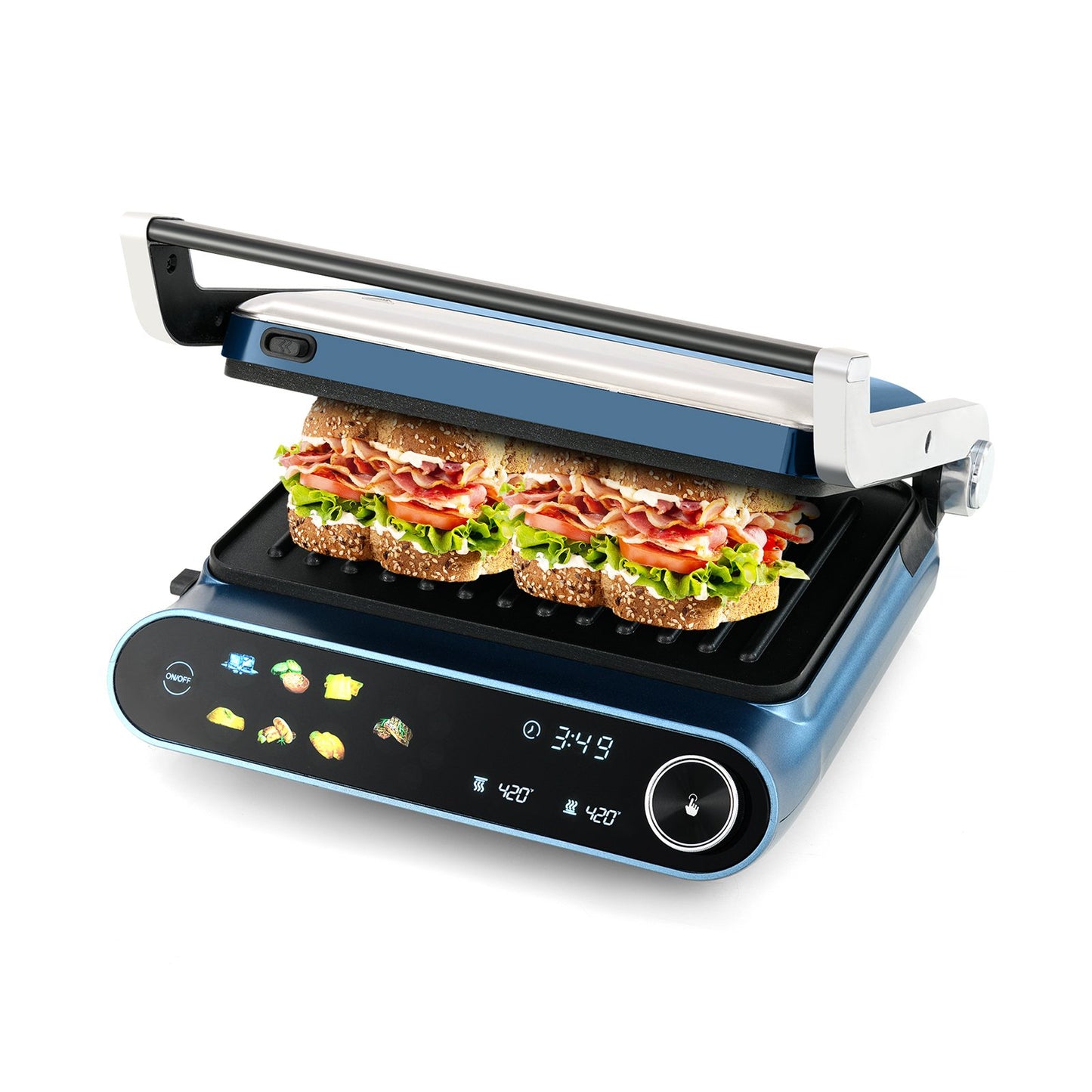 1200W Panini Press Grill with 7 Grilling Modes & LED Display