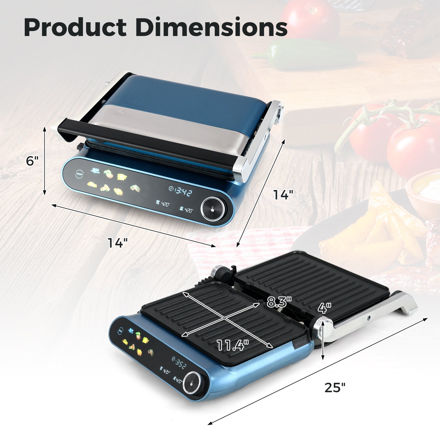 1200W Panini Press Grill with 7 Grilling Modes & LED Display