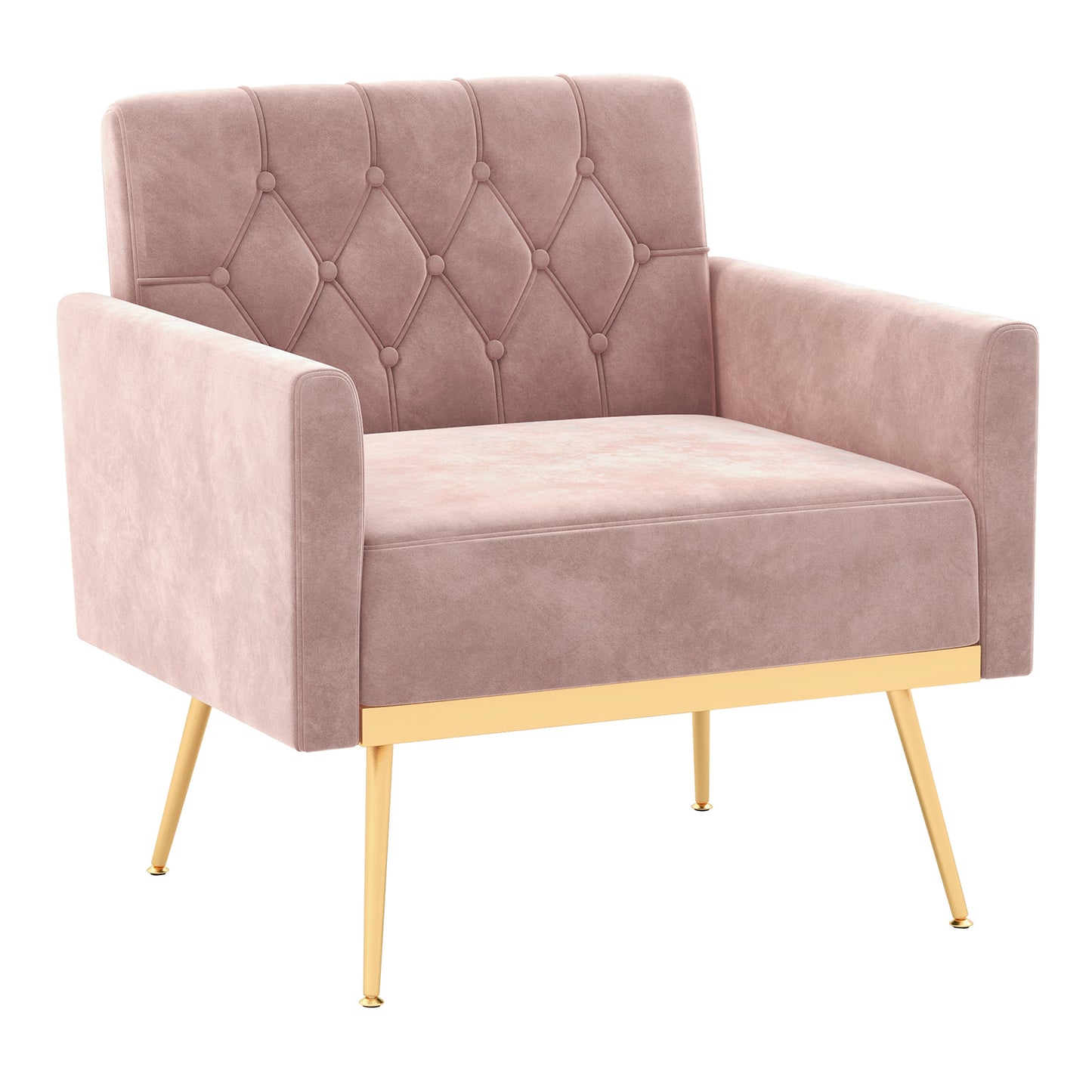 Elegant Velvet Accent Chair with Tufted Back and Gold Metal Legs, Pink