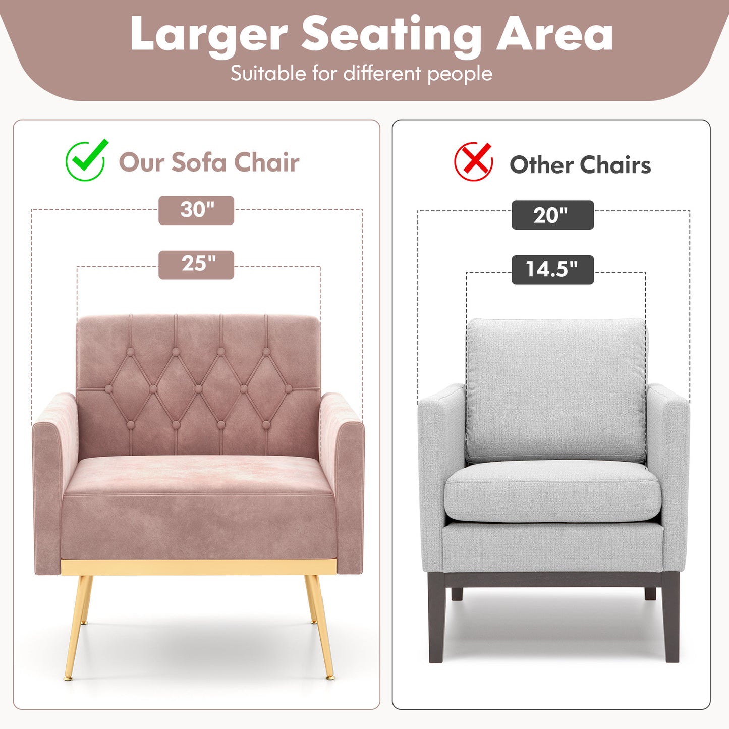 Elegant Velvet Accent Chair with Tufted Back and Gold Metal Legs, Pink