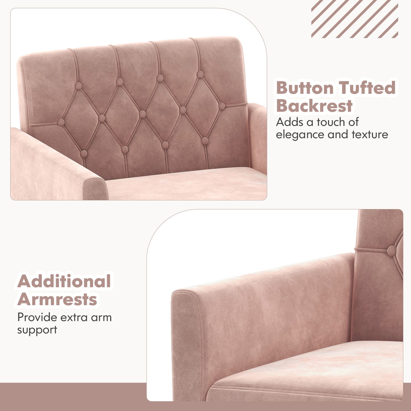 Elegant Velvet Accent Chair with Tufted Back and Gold Metal Legs, Pink