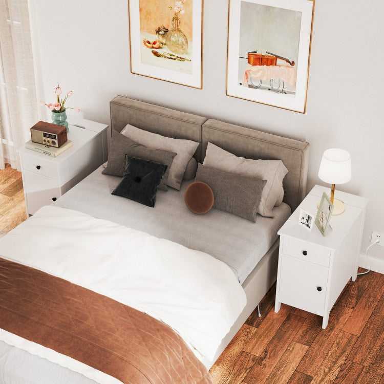 Nightstand with Flip-Top Power Station, USB Outlets, Drawer, and Storage Space – White