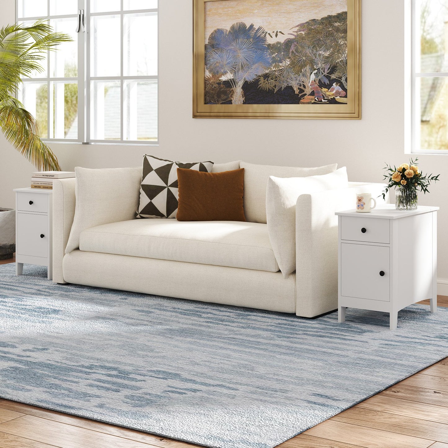 Nightstand with Flip-Top Power Station, USB Outlets, Drawer, and Storage Space – White