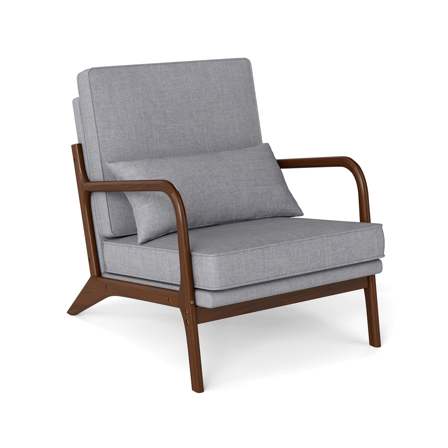 Modern Fabric Accent Chair with Wide Seat and Wooden Arms – Grey