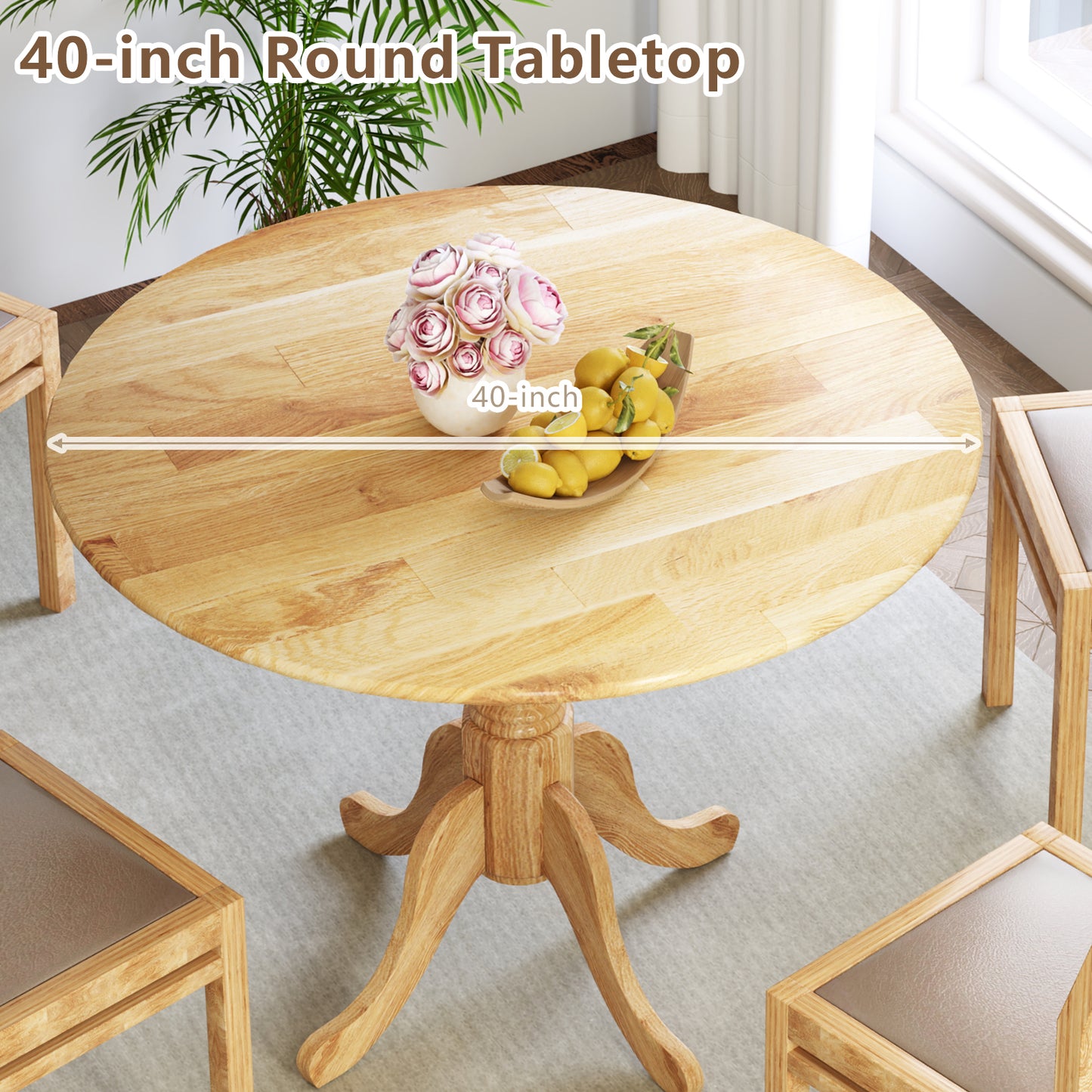 Elegant Round Wooden Dining Table with Curved Trestle Legs in Natural Finish