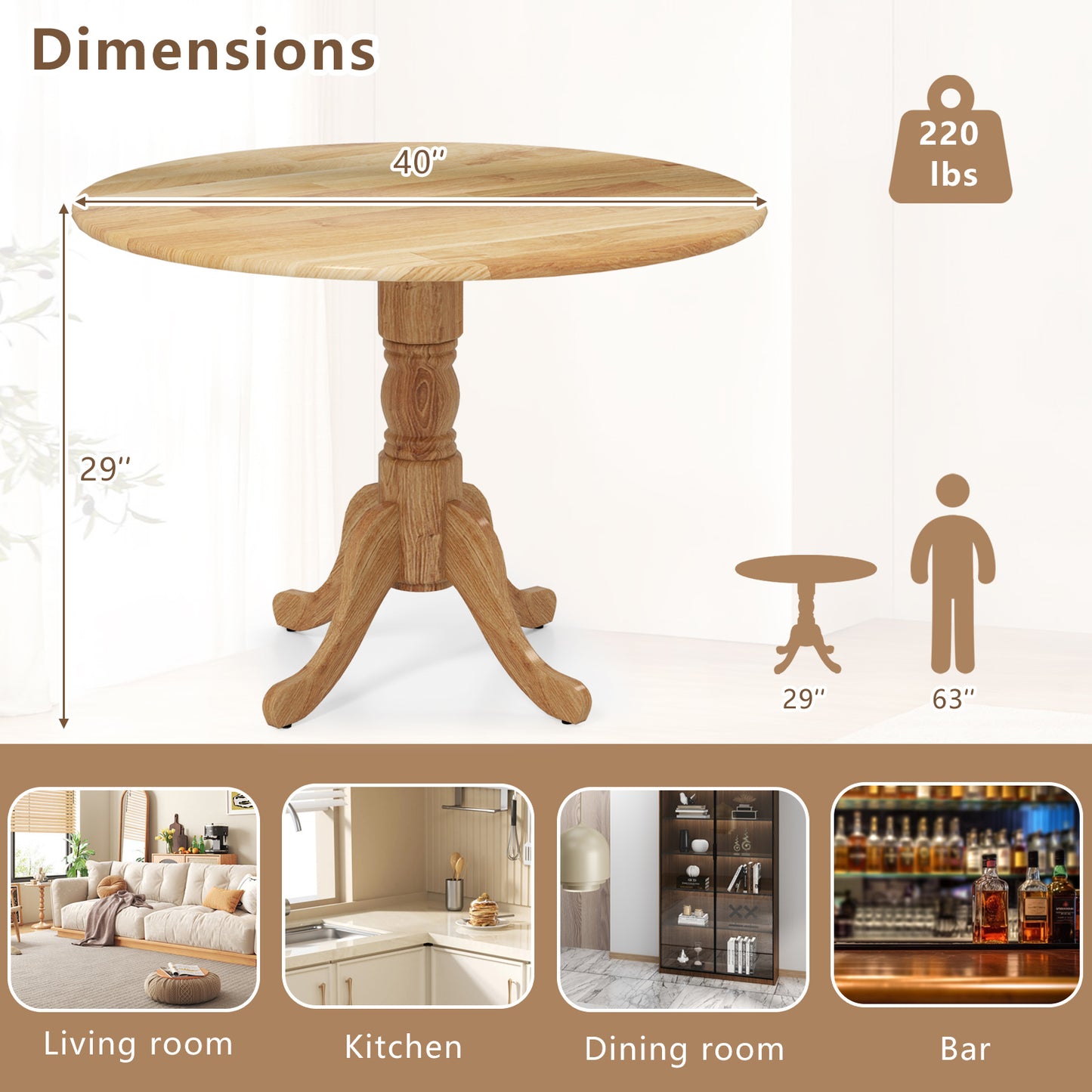 Elegant Round Wooden Dining Table with Curved Trestle Legs in Natural Finish