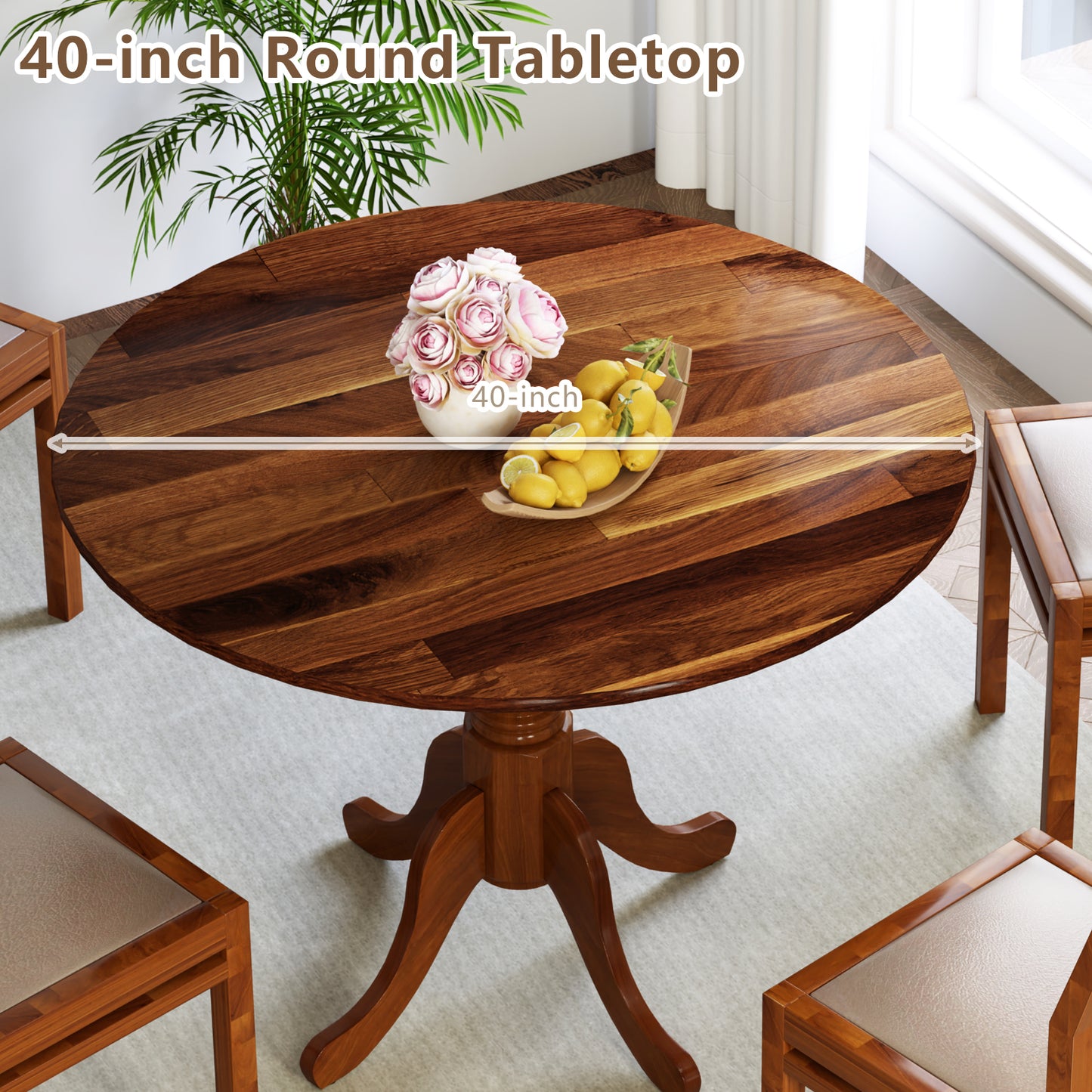 Elegant Round Wooden Dining Table with Curved Trestle Legs in Walnut Finish