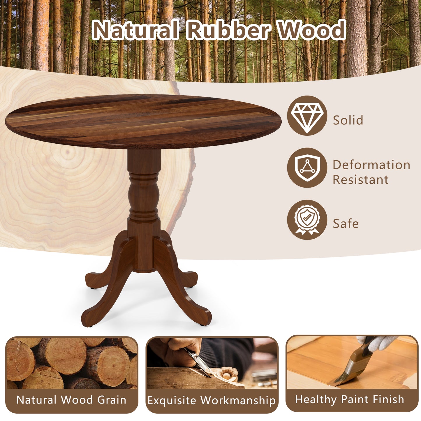 Elegant Round Wooden Dining Table with Curved Trestle Legs in Walnut Finish