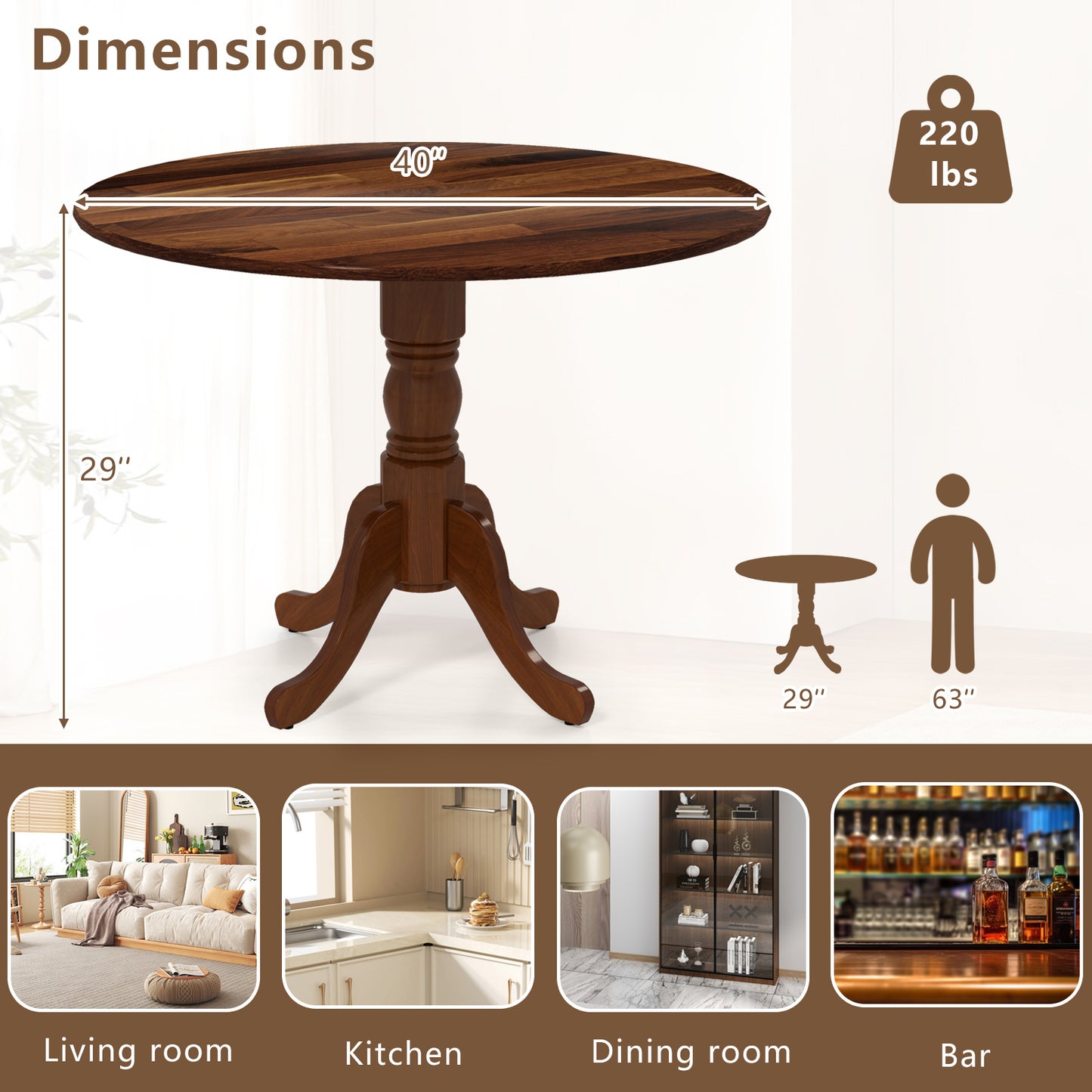 Elegant Round Wooden Dining Table with Curved Trestle Legs in Walnut Finish