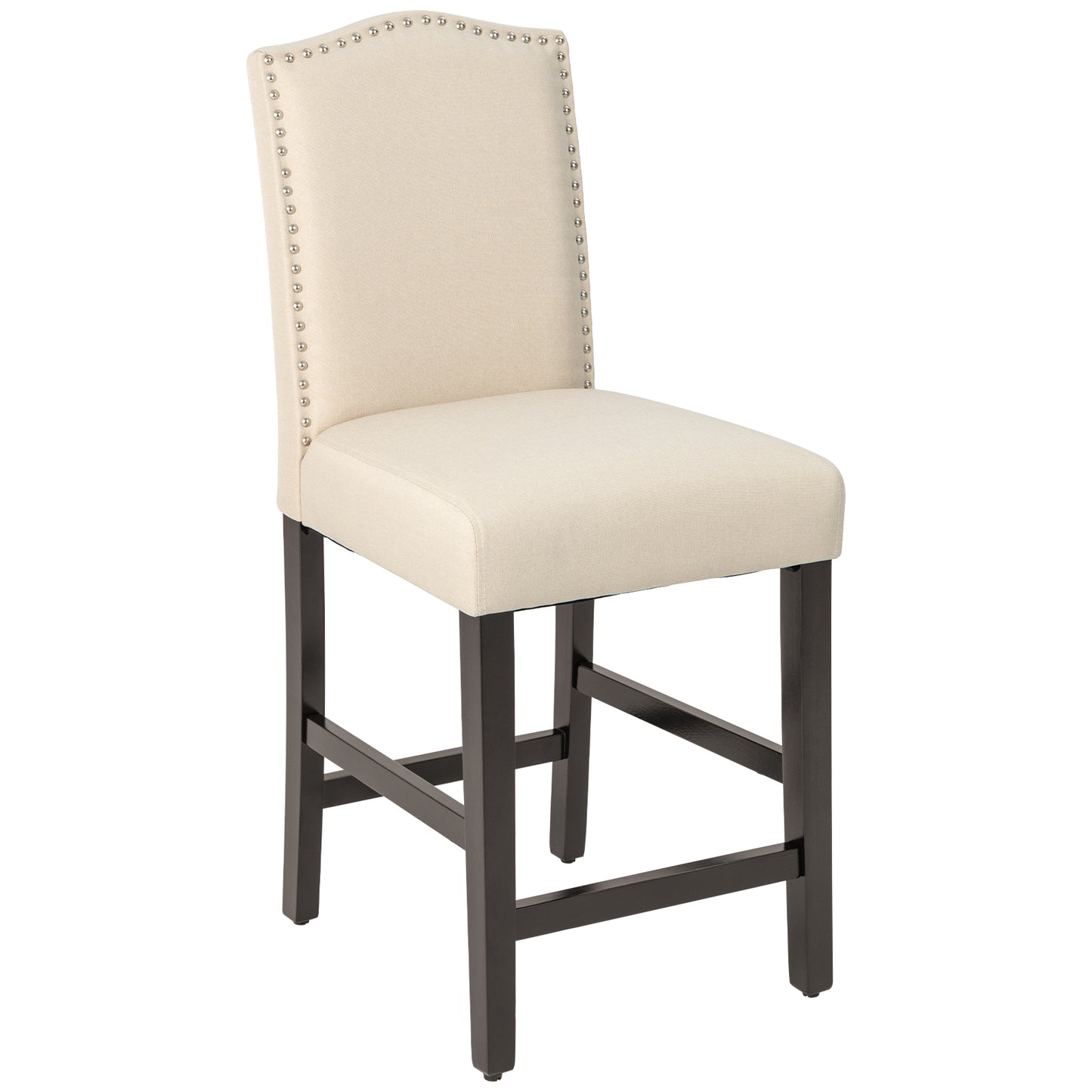 Set of 2 Upholstered Fabric Counter Height Dining Chairs with Nailhead Trim in Beige
