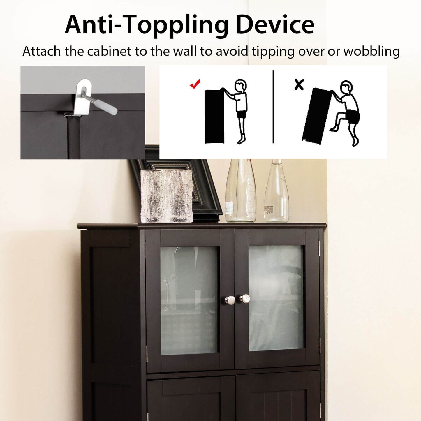 4 Door Freestanding Bathroom & Kitchen Storage Cabinet with Adjustable Shelf