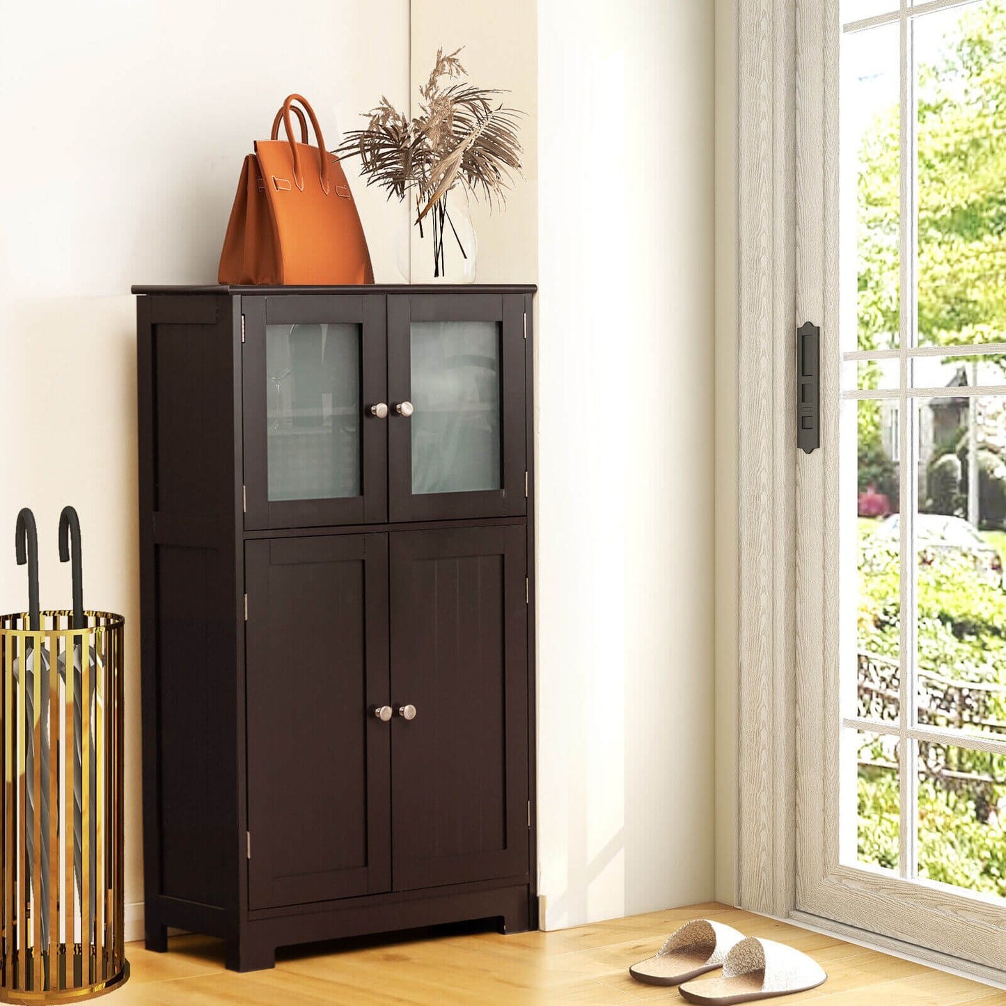 4 Door Freestanding Bathroom & Kitchen Storage Cabinet with Adjustable Shelf