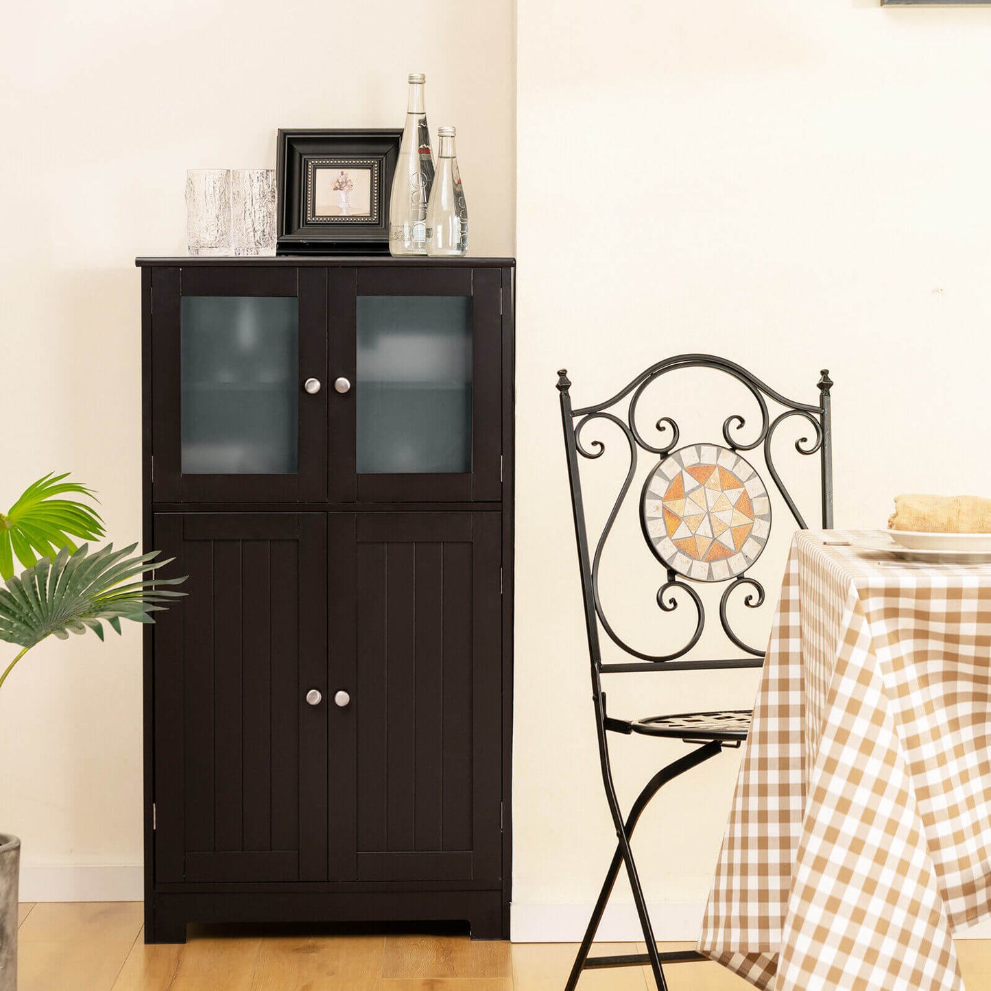 4 Door Freestanding Bathroom & Kitchen Storage Cabinet with Adjustable Shelf