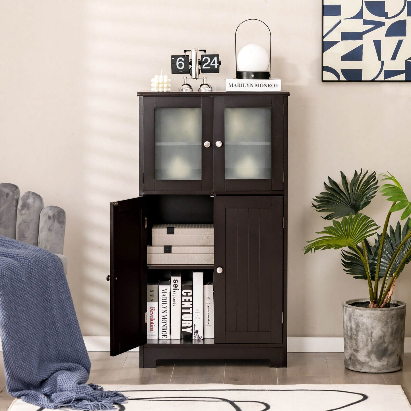 4 Door Freestanding Bathroom & Kitchen Storage Cabinet with Adjustable Shelf