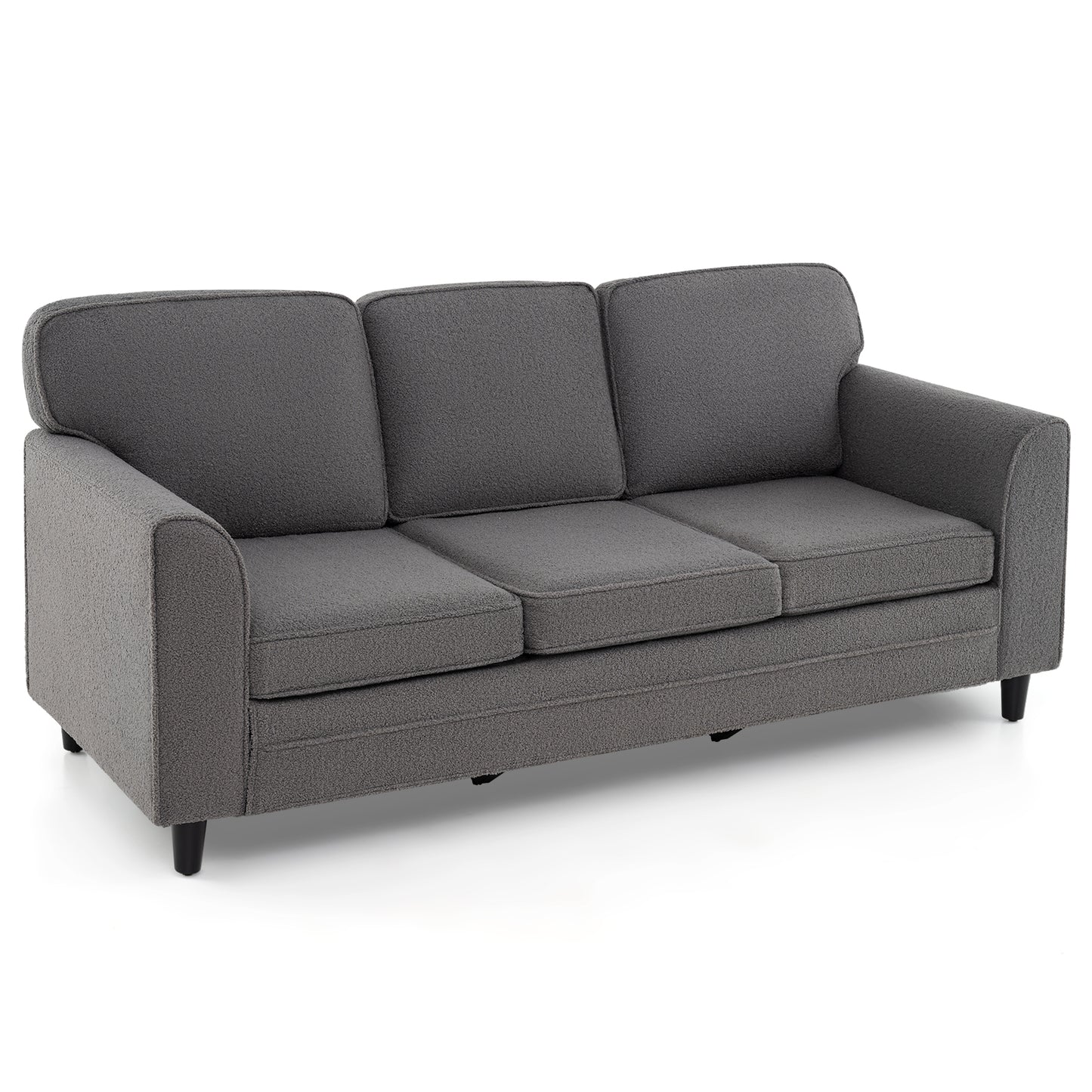 Modern 3-Seat Sofa with Supportive Back Pillows and Teddy Velvet Upholstery in Grey