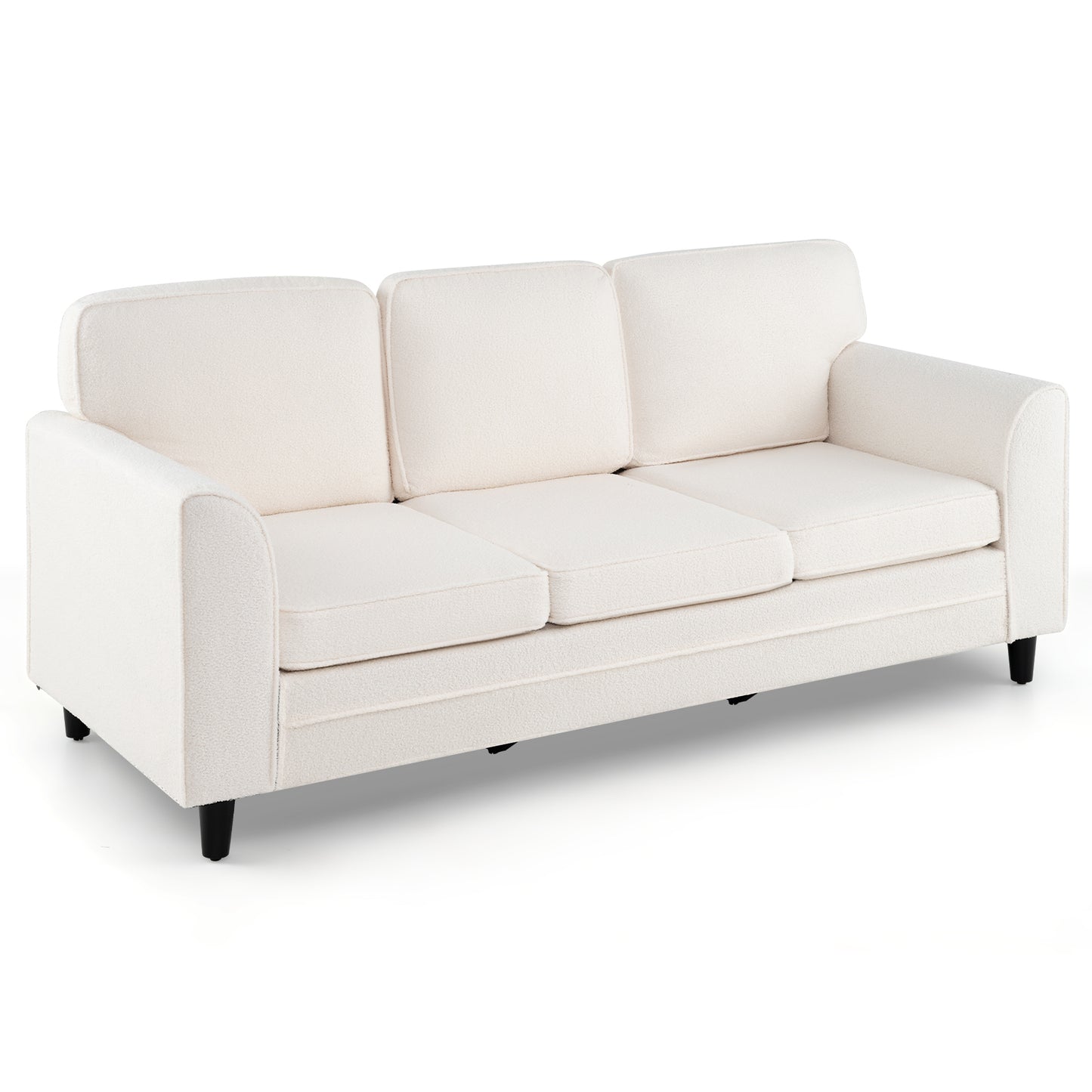 Modern 3-Seat Sofa with Supportive Back Pillows and Teddy Velvet Upholstery in White