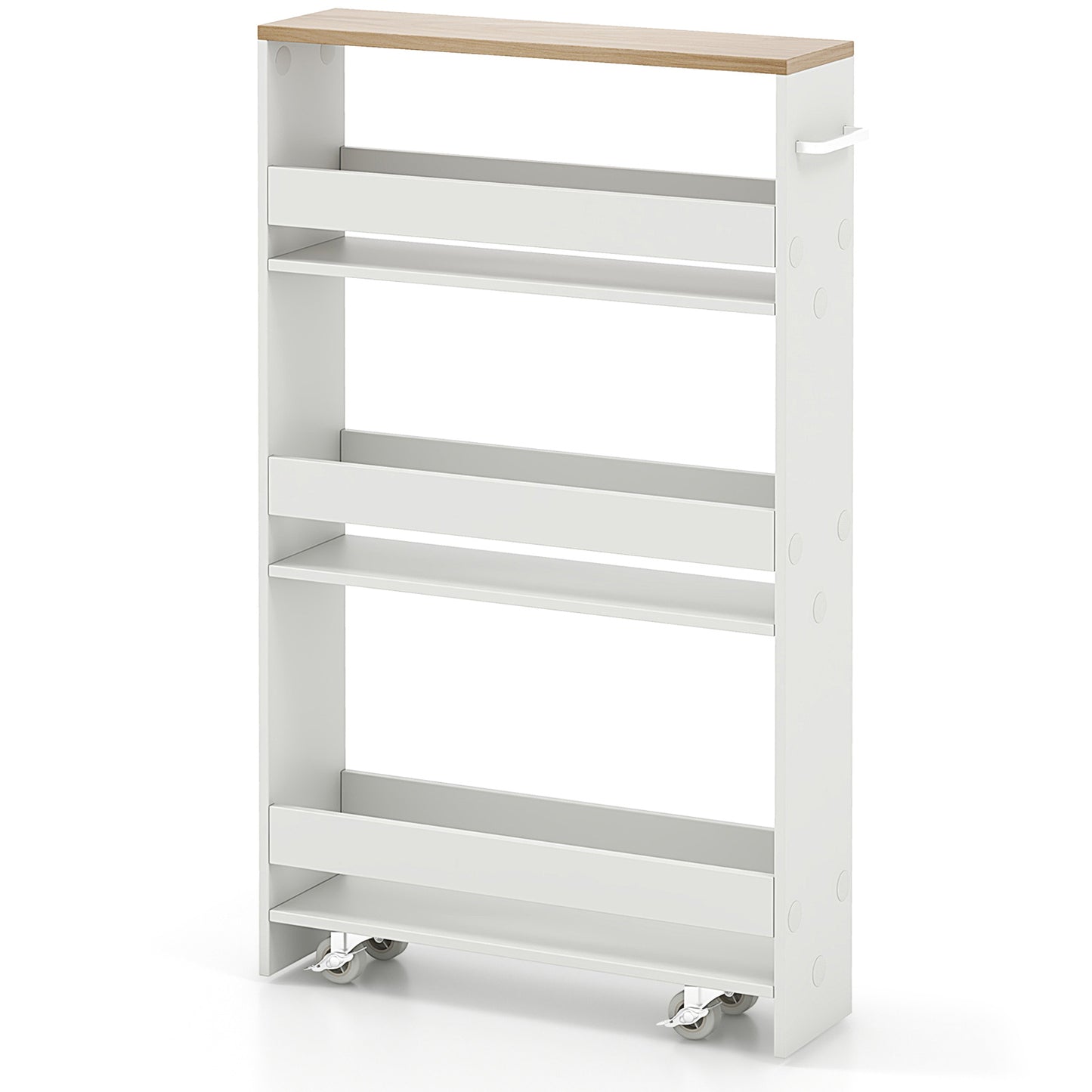 Slim Rolling Kitchen Storage Cart with Mobile Shelves and Handle - White