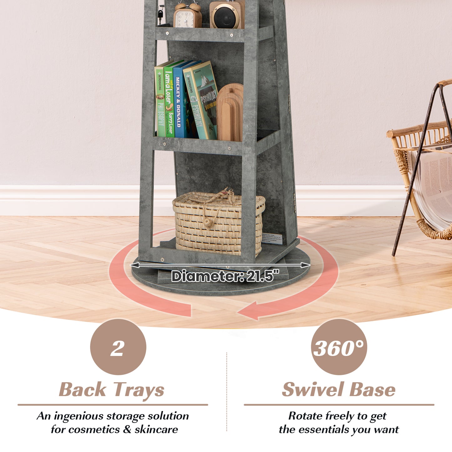 360° Rotating Jewelry Armoire with LED Mirror and Lockable Storage – Green