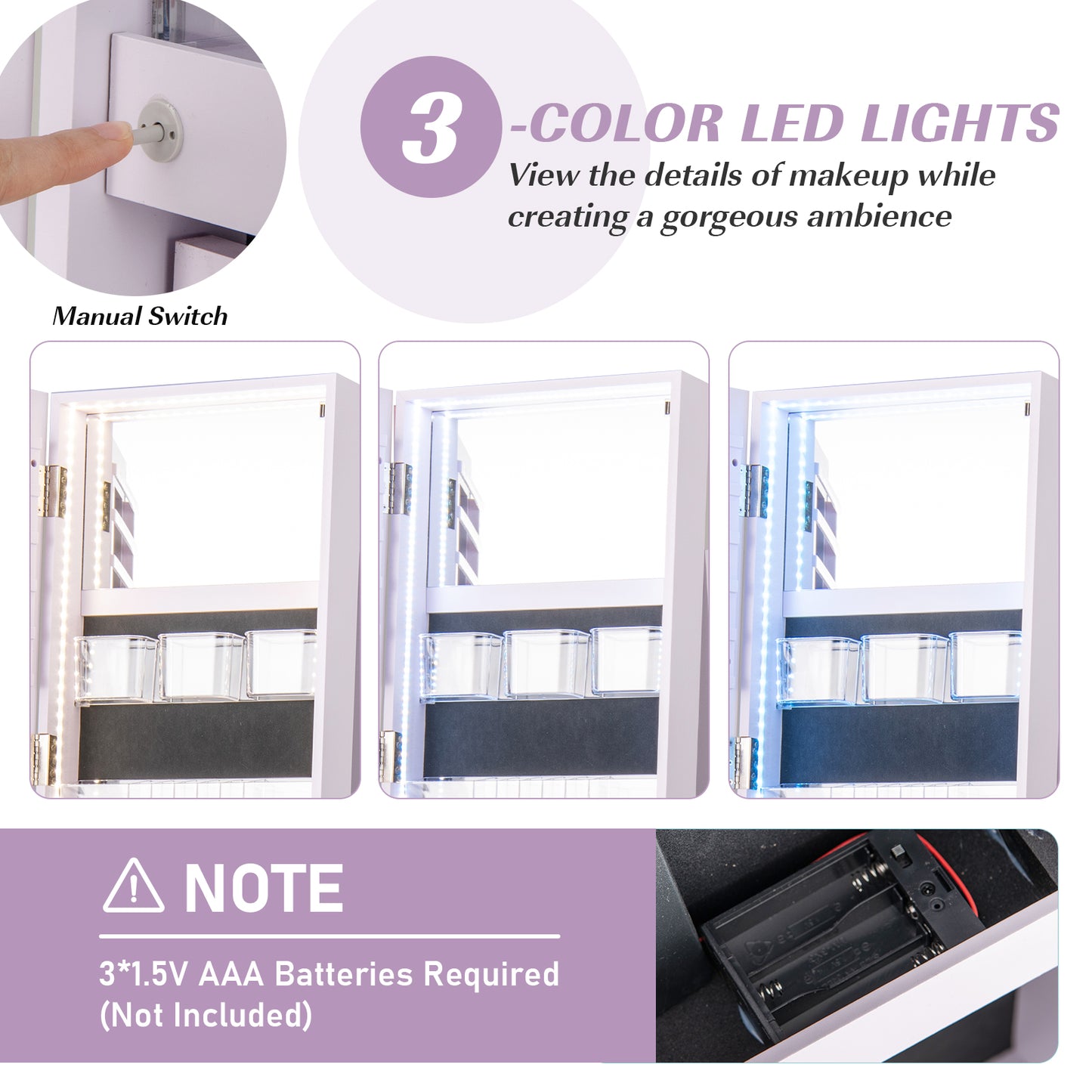 360° Rotating Jewelry Armoire with LED Mirror and Lockable Storage – Purple