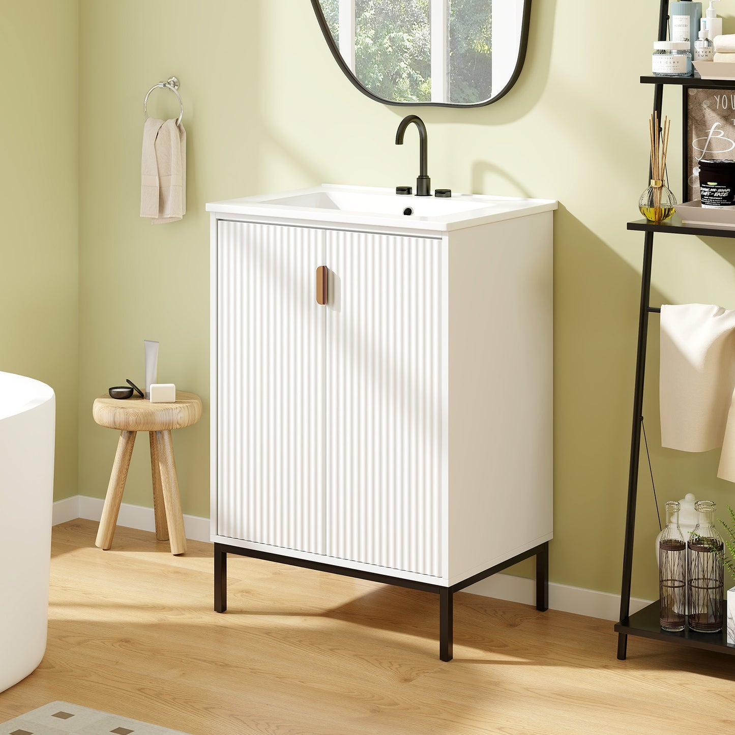 Modern 24" Bathroom Vanity with Ceramic Sink & Double Door Storage Cabinet